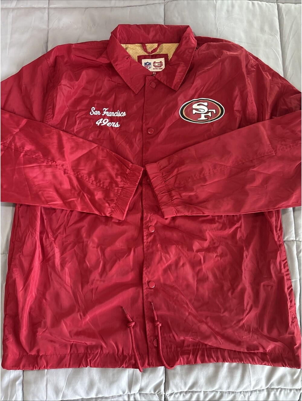 NWT San Francisco 49ers Ultra Game Coaches Satin Jacket Size XXL  Red.